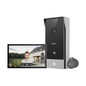 Kit Videointerfon smart EZVIZ 2MP CS-HP5-R100-1W2TFC Full HD, ecran tactil 7 inch, control acces poarta si yala, deblocare RFID, Wi-Fi Dual-Band, detectie persoane, audio bidirectional, vedere nocturna, protectie IP65