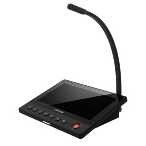 Microfon IP retea Hikvision DS-QAZ1MP7G1, ecran IPS 7 inch, difuzare live/schedule/emergency cu TTS, intrare audio 3.5mm, management partitii, 6 taste rapide, apel urgenta, PoE