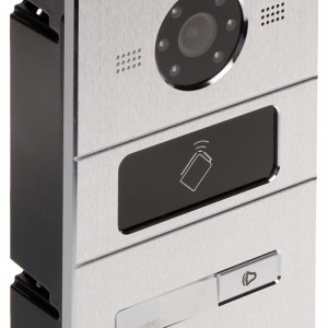 Post exterior videointerfon IP HikVision DS-KV8102-IM pentru 1 familie, rezolutie 1.3MP HD, cititor card IC integrat, iluminare IR 5m, carcasa aluminiu, protectie IP65, montaj ingropat, alimentare PoE/12V, seria Pro