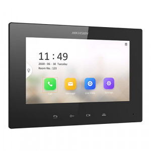 Post interior videointerfon Hikvision IP 7 inch DS-KH6220-LE1, ecran color non-touch, rezolutie 1024 x 600, alimentare PoE standard, vizualizare camere IP si post exterior, butoane fizice, design slim, configurare LAN
