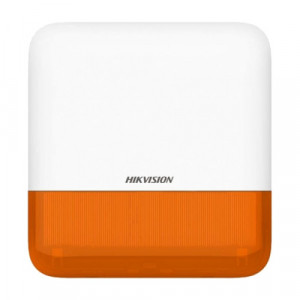 Sirena de exterior wireless Hikvision DS-PS1-E-WE(Orange), AX PRO, 868 MHz, 110 dB, protectie IP65, comunicare bidirectionala, criptare AES-128, tamper antifurt, autonomie 3 ani, configurare din aplicatie