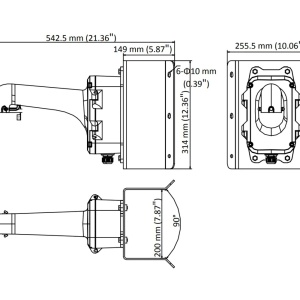Suport de perete HikVision DS-1604ZJ-BOX pentru camere PTZ Speed Dome, doza de jonctiune inclusa, material aliaj de aluminiu, iesire cabluri spate si jos, carlig pentru cablu siguranta, montaj profesional exterior - Img 6