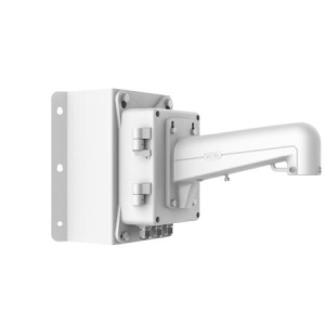 Suport montare colt HikVision DS‑1602ZJ‑BOX‑CORNER, din aluminiu si otel, culoare alba, pentru camere box si echipamente CCTV, design robust si rezistent la exterior, usor de instalat