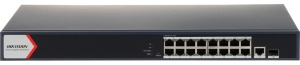 Switch cu management Hikvision DS‑3E1518P‑EI/M, 16×Gigabit PoE + 1×Gigabit RJ45 + 1×Gigabit fibra, buget PoE 130 W, suport VLAN 802.1Q, economisire energie EEE, STP/RSTP, detectie cablu, DHCP snooping, protectie supratensiune 6 kV - Img 3