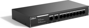 Switch PoE Gigabit Dahua DH-SG1010LP, 10 porturi (8 porturi PoE + 2 porturi Uplink), 10/100/1000 Mbps, buget total PoE 60W, standard IEEE 802.3af/at, carcasa metalica, Plug & Play