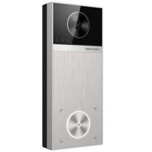 Videointerfon IP Hikvision pentru exterior DS-KV6114-ME1 4MP, unghi vizualizare 150°, control 2 incuietori, deschidere cu card/Hik-Connect/statia interior, PoE IEEE802.3at, inregistrare si redare video