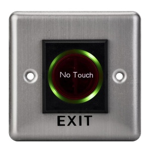 Buton de iesire cu infrarosu No Touch, incastrabil, ND-EB15-2, contact NO/NC, LED bi-color albastru-verde, distanta actionare 5-15cm, dimensiuni 86 x 86 x 25 mm, panou din otel inoxidabil, control acces igienic