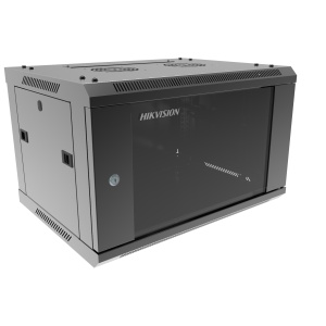 Cabinet rack Hikvision DS-XS6406-S/B 19″, wall-mounted, 600×450×370mm, capacitate incarcare 40kg, usa frontala sticla 4mm, SPCC otel, pentru echipamente server si retea