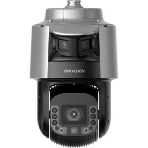 Camera supraveghere IP Hikvision PTZ 4 MP TandemVu DS‑2SF8C425MXG1‑ELWY/26, panoramic + zoom 25× optic & 16× digital, DarkFighter 2.0 pentru imagini color 24/7 si low‑light, tilta panoramic 12°–24°, lumina alba 30 m, IR 300 m, AI, IP67, IK10, alarma audio