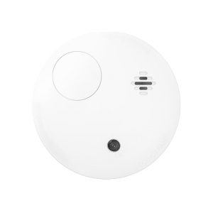Detector de fum wireless HikVision AX PRO DS-PDSMK-E-WE, senzor fotoelectric de inalta calitate, durata viata baterie 10 ani, comunicare bidirectionala 868MHz, tehnologie Tri-X, buzzer integrat, design compact alb