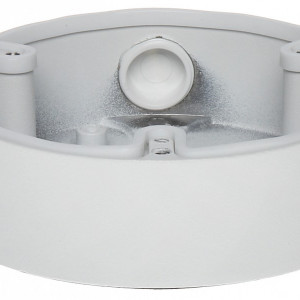Doza conexiuni camere supraveghere Dahua PFA136, material aliaj de aluminiu, filet G1/2, sarcina maxima 1kg, dimensiuni Φ114.8 x 32mm, temperatura operare -40...+60 grade C, protectie anticoroziva, culoare alba, design compact