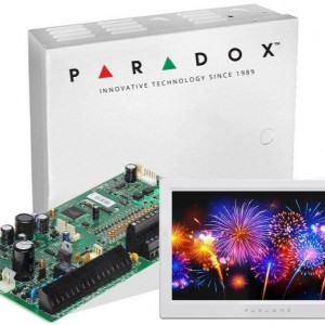 Kit alarmă Paradox SP7000(CT) + tastatură touchscreen TM70(L) 7", cutie metalică AWO000EI cu transformator, 5-32 zone