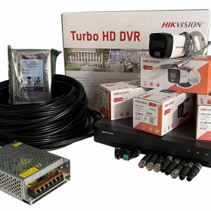 Kit Supraveghere complet HikVision 4 camere Smart Hybrid Light 2 MP cu microfon incorporat 4CAM2MPHE