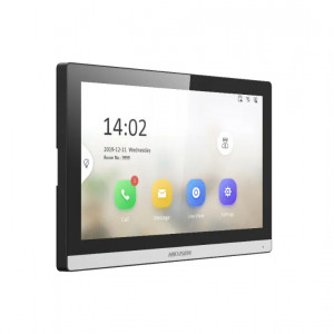 Monitor videointerfon IP HikVision DS-KH6350-WTE1 Value Series, ecran tactil 7-inch, noua interfata UI V2.0, Wi-Fi, alimentare PoE, stocare poze si mesaje pe card TF, control prin Hik-Connect, vizualizare camere live