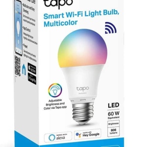 Pachet 2 becuri LED inteligente TP‑Link Tapo L530E Wi‑Fi E27, 8.7W (echivalent 60W), 806 lm, alb si multicolor, control vocal Alexa/Google, timer, intensitate reglabila, mod Away, Wi‑Fi 2.4GHz, clasa F, compatibil Android/iOS