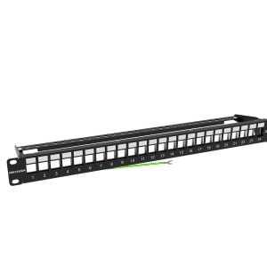 Panou de cablare retea HikVision DS-1CP0P24-1U, patch panel 1U cu 24 porturi, otel rece de inalta densitate, electroplacat, impamantare standard, suport jachete keystone, instalare usoara, mentenanta rapida