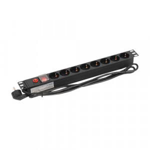PDU Rack 19 inch Asytech ASY-PDU-8, 8 prize Schuko, protectie suprasarcina, carcasa aluminiu, 1U, intrerupator ON/OFF, cablu 2m, montaj orizontal, negru