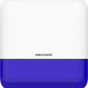 Sirena de exterior wireless HikVision DS-PS1-E-WE/Blue, intensitate sonora 110 dB, protectie IP65, tehnologie Tri-X 868MHz, 3 tipuri de alarme sonore, protectie tamper fata/spate, configurabila din aplicatie, baterie inclusa, AX PRO