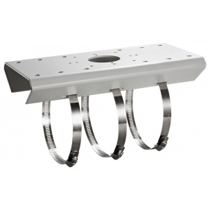 Suport de stalp Hikvision DS-1275ZJ pentru camere de supraveghere, fabricat din otel inoxidabil, culoare Hikvision White, montaj vertical sau orizontal, include coliere metalice, design robust pentru exterior, ideal pentru stalpi de utilitati - Img 4