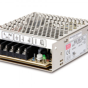 Sursa de alimentare in comutatie Mean Well SCP-50-12 cu functie de incarcare baterie, iesire 13.8V, curent 3.6A, putere 49.7W, protectie la supratensiune si suprasarcina, ideala pentru sisteme de securitate si backup 12V