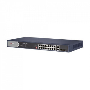 Switch Gigabit HikVision DS-3E0520HP-E Unmanaged, 12 porturi PoE, 4 porturi Hi-PoE (90W), 2 porturi RJ45 Uplink, 2 porturi SFP, PoE Watchdog, izolare porturi, mod Extend 300m, protectie 6KV