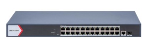 Switch Hikvision DS-3E1526P-EI/M, 24×PoE+1×RJ45+1×fibra, PoE 230W, VLAN 802.1Q, economisire energie, EEE, STP/RSTP, detectie cablu, DHCP snooping, protectie supratensiune 6kV
