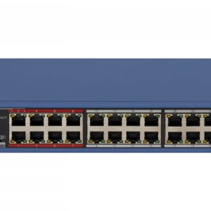 Switch PoE Hikvision DS-3E0326P-E/M(C), 24 porturi Fast Ethernet, 1 port Combo Gigabit, transmisie Long Range pana la 300m, protectie supratensiune 6KV, management inteligent PoE, porturi VIP pentru video - Img 2
