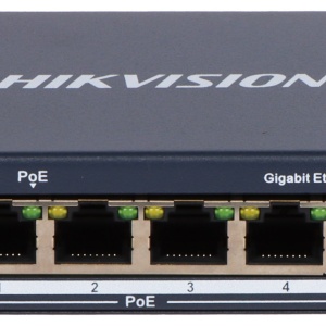 Switch PoE HikVision Gigabit Unmanaged 4 Porturi DS-3E0505P-E, 4 x PoE 10/100/1000 Mbps + 1 Uplink, putere totala 60W, protectie supratensiune 6KV, transmisie date video stabila, carcasa metalica, plug and play - Img 4