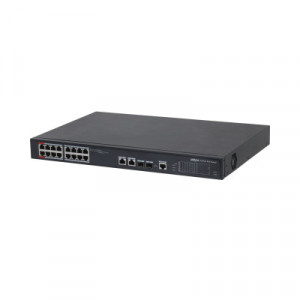 Switch PoE Managed Dahua PFS4218-16ET-190, 16 porturi Fast Ethernet, 2 porturi Gigabit Uplink, buget PoE 190W, port rosu 90W (Hi-PoE), tehnologie Long Distance 250m, PoE Watchdog, management Web