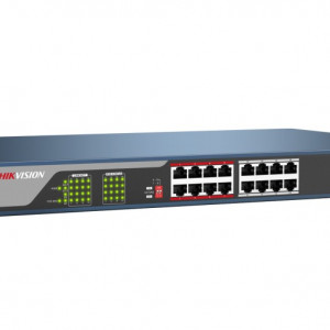 Switch PoE unmanaged HikVision DS-3E0318P-E(C), 16 porturi Fast Ethernet PoE, 2 porturi Uplink Combo, functia PoE Watchdog, transmisie pana la 300m, port isolation, protectie 6KV, putere totala PoE 230W, 19 inch - Img 2