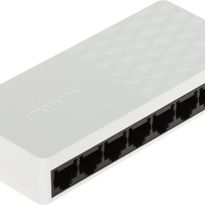 Switch retea HikVision DS‑3E0108D‑O, 8×10/100 Mbps Ethernet, suporta MDI/MDIX, store‑and‑forward, invatare si aging MAC, design compact, montaj birou/perete, plug‑and‑play usor de utilizat