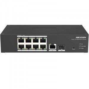 Switch Smart Managed PoE Hikvision DS-3T1310P-SI/HS, 8 porturi Fast Ethernet, 2 porturi Gigabit Combo, gama Harsh, temperatura -30°C la +65°C, PoE Watchdog, STP/RSTP, VLAN, ERPS, protectie 6kV, montaj pe sina DIN