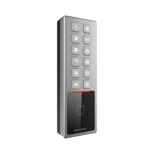 Terminal control acces standalone Hikvision DS-K1T805EBWX, cititor cartele EM, conectivitate Wi-Fi, AP-mode, Bluetooth, IP, cablu, comunicatie RS485 si Wiegand, 1 releu usa, intrari iesiri 2/1, alimentare 12V DC, grad protectie IP65, antivandal IK08