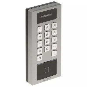 Terminal hibrid Hikvision DS-K1T502DBFWX, control acces si interfonie SIP, card, PIN, Wi-Fi, carcasa aliaj zinc, IP65 si IK09, suporta card SD 256GB, management Hik-Connect, apelare centru/monitor