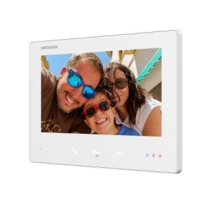 Videointerfon 2 fire Hikvision DS-KH7300EY-TE2/White, ecran touch 7 inch HD, 3 butoane fizice, configurare Rotary Switch, Plug & Play, vizualizare live, deschidere automata, Floor Call, culoare alb