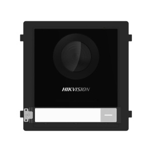 Videointerfon modular IP Hikvision DS-KD8003-IME1(B), camera 2MP Fisheye, IR, 2 relee control yala, alimentare 12V pt yala inclusa, PoE, configurare Web, buton apel fizic, protectie IP65, montaj modular