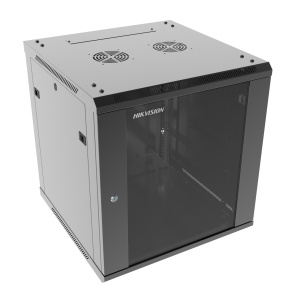 Cabinet rack Hikvision DS‑XS6612‑S/B 19″, wall‑mounted, 600×600×635mm, capacitate incarcare 40 kg, usa frontala 4mm sticla, SPCC otel, pentru echipamente server si retea