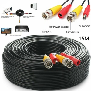 Cablu coaxial supraveghere OEM mufat 15 metri BNCDC15M, Include alimentare, Mufe BNC si DC mama/tata turnate, Culoare negru, Gata pregatit pentru montaj sisteme analogice Turbo HD, Transmisie semnal video si curent