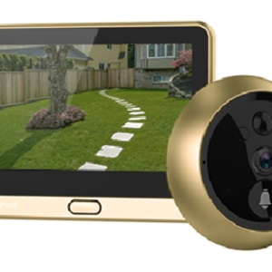 Camera de supraveghere si sonerie EZVIZ DP2C GOLDEN 2MP Full HD, PIR, wireless Wi‑Fi, unghi larg 155°, lentila 2 mm F2.2, audio bidirectional cu microfon, vizionare nocturna IR 5 m, alimentare la retea, ecran color 4.3", dimensiuni 115.5x85.5x24.5 mm