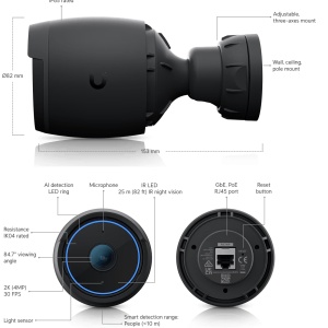 Camera supraveghere IP Ubiquiti Bullet UVC-AI-Bullet, senzor 1/1.8" 8MP, rezolutie 4K, Multi-TOPS AI Engine, vedere nocturna IR long-range, alimentare PoE, carcasa rezistenta la intemperii, gestionare UniFi Protect - Img 3
