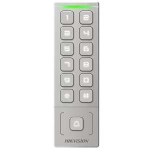 Cititor de carduri EM cu PIN Hikvision DS-K1T809EWX, metalic slim, IP65, capacitate 5000 carduri/1000 utilizatori, multiple autentificari, AP mode, control via mobile Web