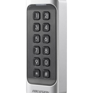 Cititor de carduri si tastatura Hikvision Pro DS-K1107AMK, frecventa 13.56MHz Mifare, procesor 32-bit, protocol RS-485, Wiegand W26/W34, OSDP, protectie antisabotaj, buzzer, functie Watchdog, upgrade online