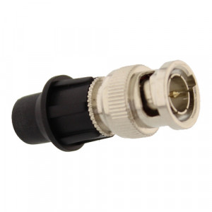 Conector BNC Hikvision CAP-KBM prin compresie, sistem CAP SYSTEM, banda de frecventa 0-2400 MHz cu pasaj DC, impedanta 75 ohm, material alama cu finisare nichel, pierderi minime 0.08 dB, certificari CE si RoHS, ideal pentru cablu coaxial