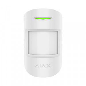 Detector de miscare wireless Ajax MotionProtect Plus Jeweller, PIR si microunde 24GHz, distanta detectie 12m, imunitate animale 20kg, raza semnal 1200m, autonomie 5 ani, culoare alb, design modern