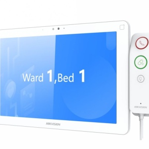 Display tactil pentru pat pacienți HikVision DS‑KHB9533X‑WHS 10.1″ Android 10.1 (1280×800), cameră 2MP, touch capacitiv, rețea cablată, 8 intrări alarmă, microSD up to 128 GB, alimentare DC12V/PoE