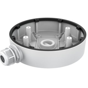 Doza montaj camere supraveghere Hikvision DS-1280ZJ-DM8, fabricata din aliaj de aluminiu, culoare alb (Hikvision White), ideala pentru protejarea conexiunilor si a cablurilor, rezistenta la intemperii, montaj pe perete sau tavan, design robust