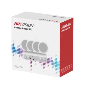 Kit audio analogic public address Hikvision DS-QAE0KA60206-4, amplificator 60W cu 2 zone, 4 boxe de tavan de 6W, 4 intrari audio (Microfon, RCA, Bluetooth, USB), control independent volum, ideal pentru restaurante