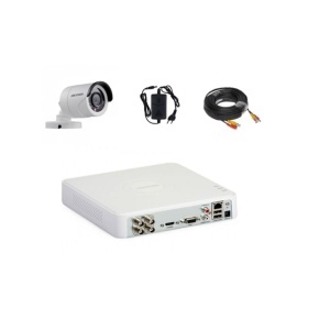 Kit sistem supraveghere video complet 1 camera exterior IR 20m Hikvision cu DVR limba romana si soft telefon mobil