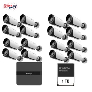Kit supraveghere Analogic Hikvision TurboHD 16 camere bullet 1.3MP, KIT16BULLET2MP, DVR 16 canale, HDD 2TB inclus, IR 20m, IP66, include sursa alimentare, mufe BNC si 160m cablu coaxial cu alimentare