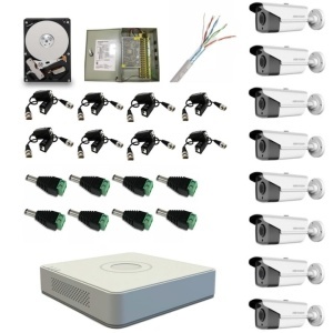 Kit supraveghere video profesional 8 camere Hikvision FULL HD Memorie stocare 2 TB Inclusa + UPS WELL 360W
